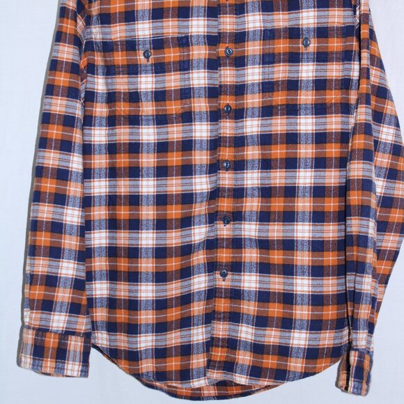 J Crew Flannel Shirt Men Large Orange Blue Plaid Lumberjack Button Up Casual - Picture 2 of 5